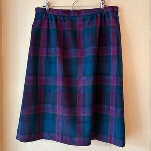 EUC Vintage 80's Pendleton Plaid Skirt Midi A-Line 100% Wool Blue Purple Size 14